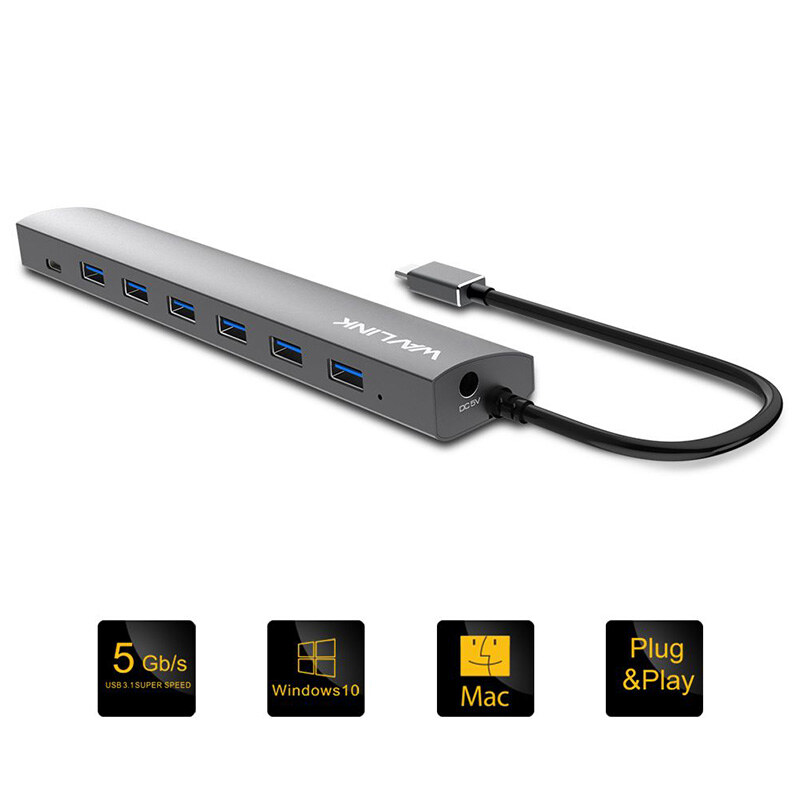 Wavlink UH3074C1 USB-C hub, 7 portos, USB 3.1, alumínium – kép 1