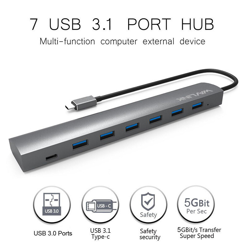 Wavlink UH3074C1 USB-C hub, 7 portos, USB 3.1, alumínium – kép 2