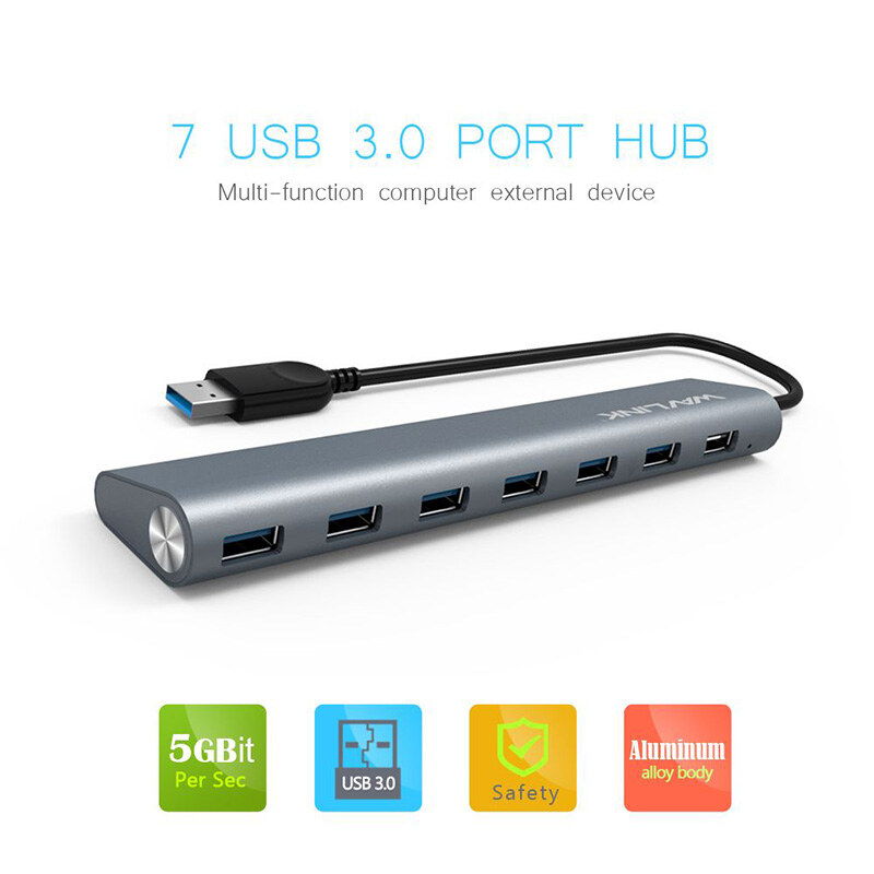 Wavlink UH3075 USB 3.0 hub, 7 portos, alumínium – kép 2