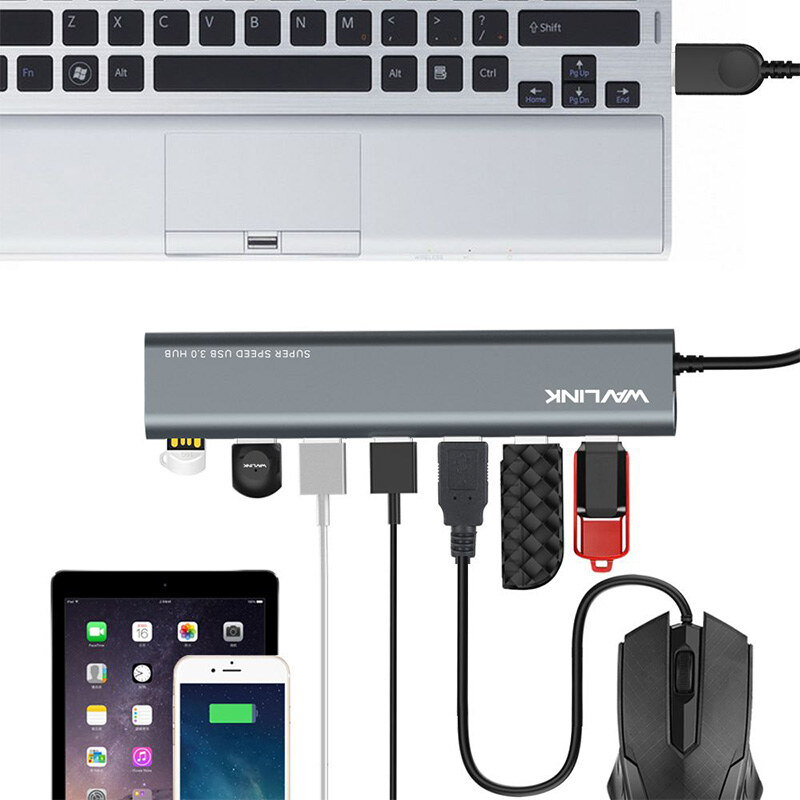 Wavlink UH3075 USB 3.0 hub, 7 portos, alumínium – kép 3
