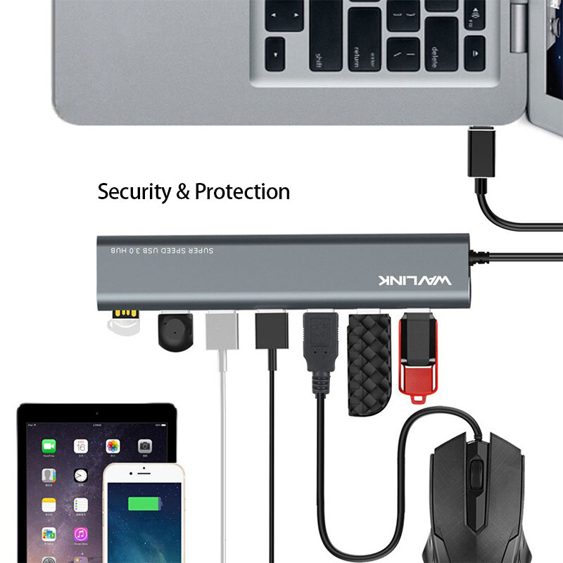 Wavlink UH3075C USB-C – 7 portos USB 3.0 hub, alumínium – kép 4