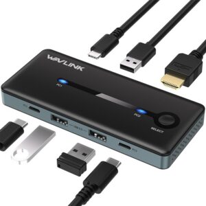 Wavlink UHP3431 USB-C KVM switch, 2 számítógép, 1 HDMI monitor, 8K