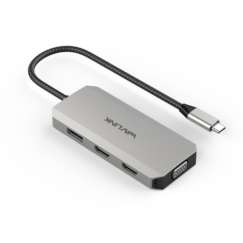 Wavlink UMD304 USB-C mini dokkoló, 4 monitor (2× HDMI, DP, VGA), 7 az 1-ben – kép 1