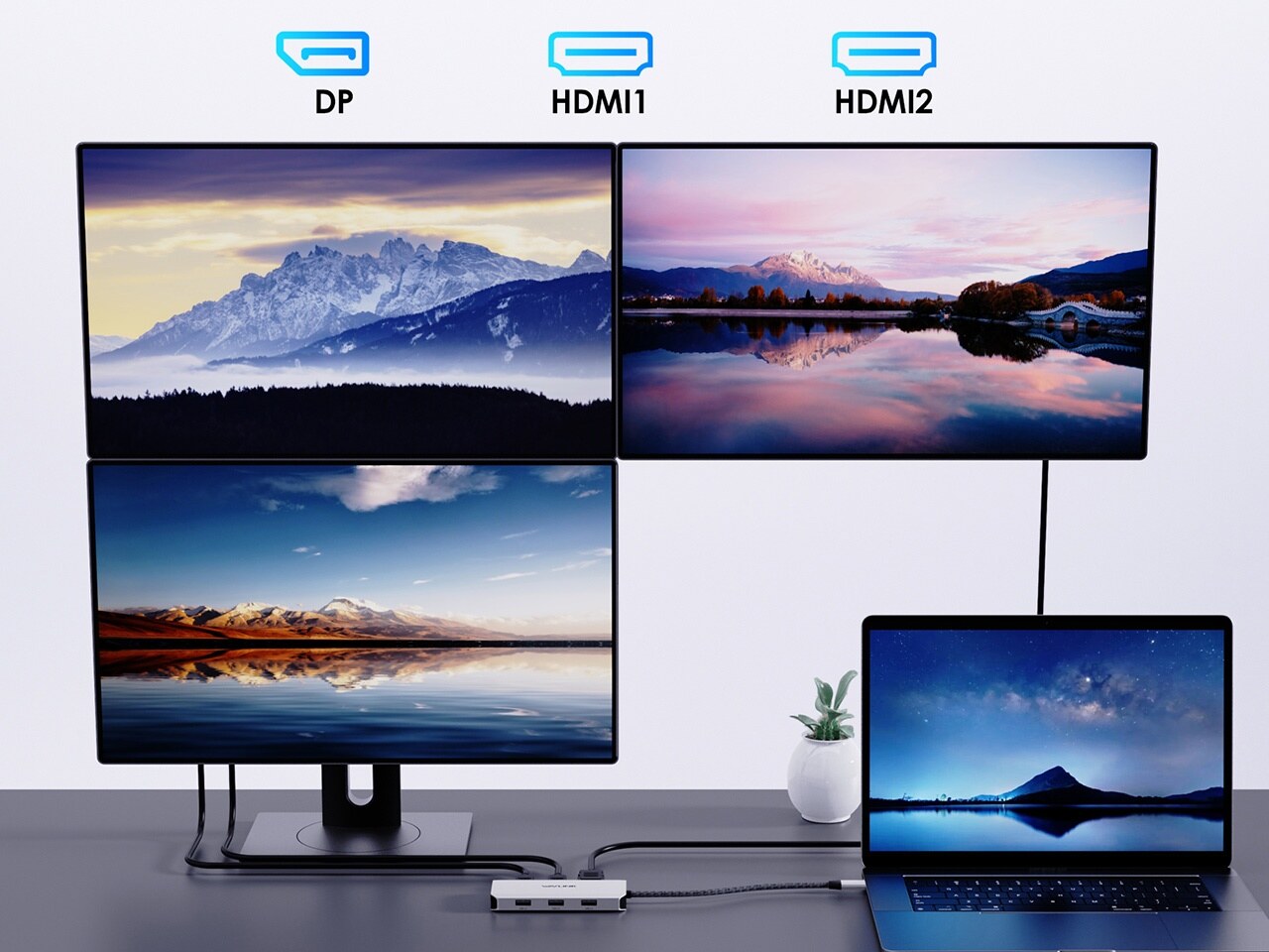Wavlink UMD304 USB-C mini dokkoló, 4 monitor (2× HDMI, DP, VGA), 7 az 1-ben – kép 2