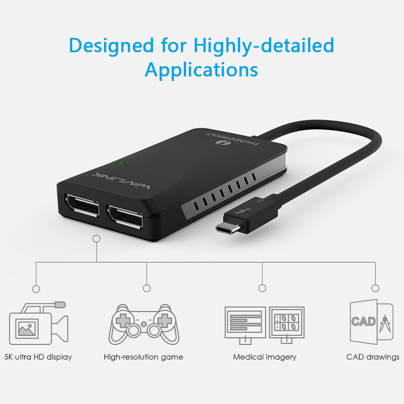 Wavlink UTA01D Thunderbolt 3 - kettős DisplayPort adapter, 2 x 4K, fekete – kép 3