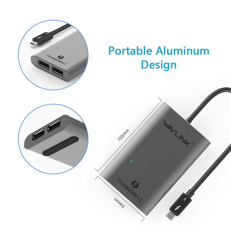 Wavlink UTA03D Thunderbolt 3 - kettős DisplayPort adapter, ezüst – kép 1