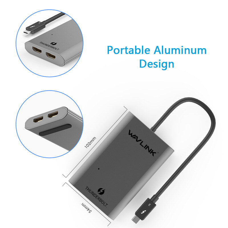 Wavlink UTA03H Thunderbolt 3 - kettős HDMI adapter, 2 x 4K, ezüst – kép 1