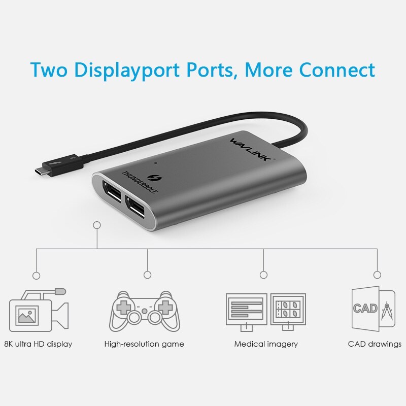 Wavlink UTA21D Thunderbolt 3 - kettős DisplayPort adapter, 8K, JHL7440 – kép 2