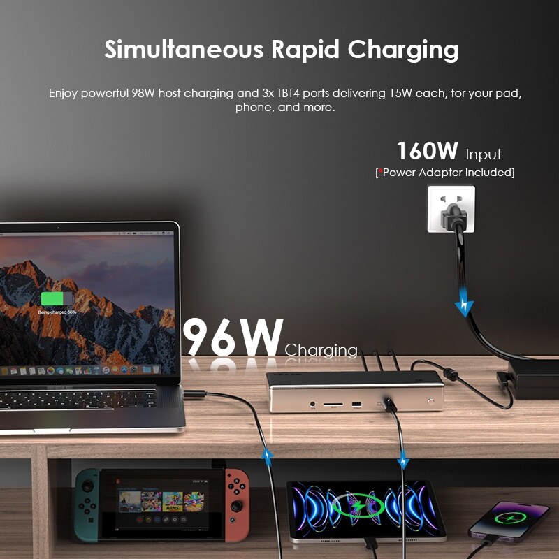 Wavlink UTD41-C Thunderbolt 4 dokkoló, négy monitor, 96 W PD – kép 4