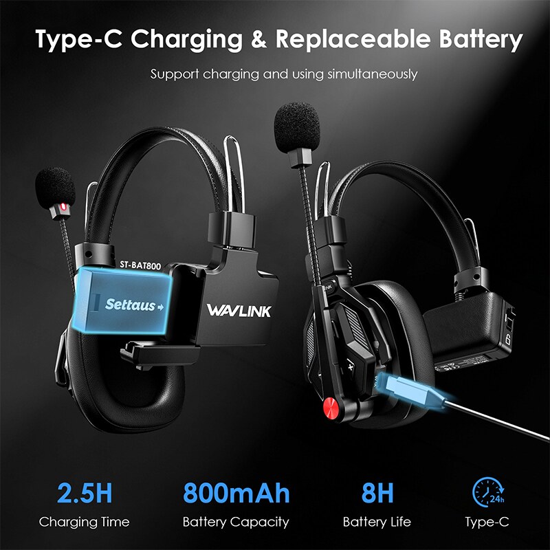 Wavlink WI810H DECT vezeték nélküli intercom headset rendszer, 2–8 fős csapatnak, 300 m – kép 2