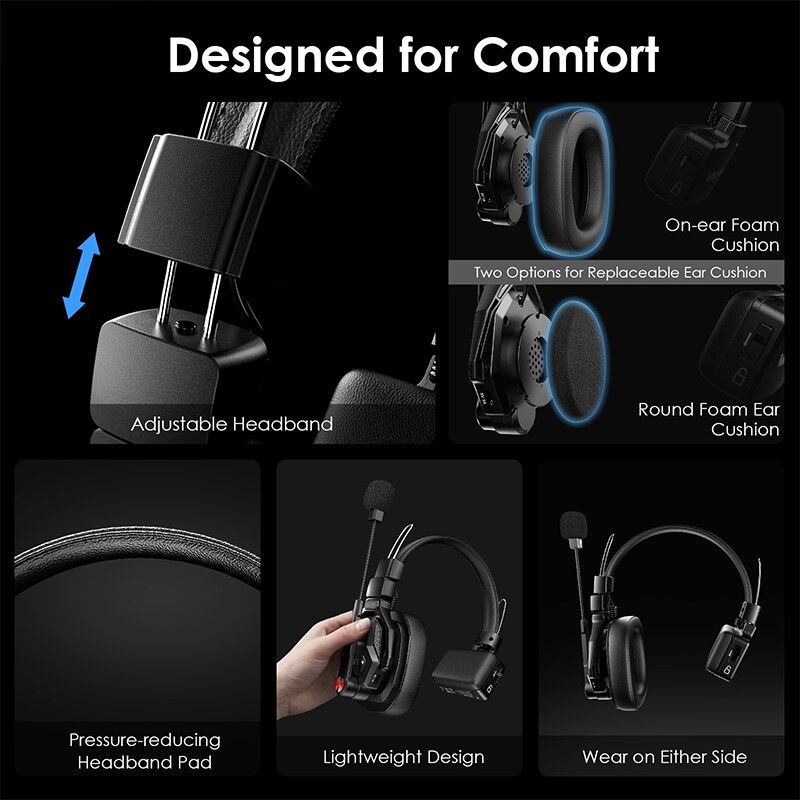 Wavlink WI810H DECT vezeték nélküli intercom headset rendszer, 2–8 fős csapatnak, 300 m – kép 3