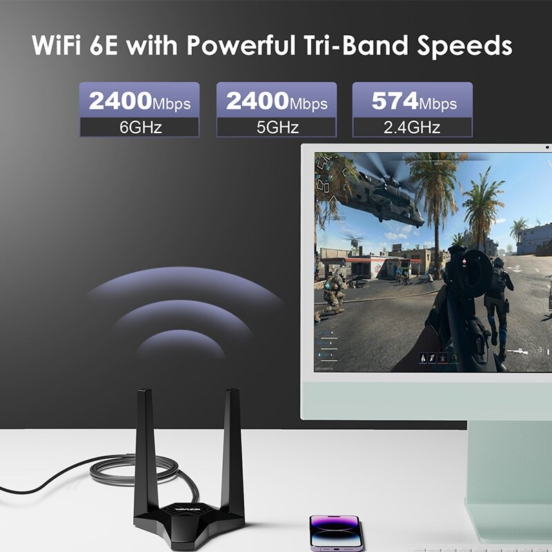 Wavlink WN675X3 AX5400 Wi-Fi 6E PCIe adapter, Bluetooth 5.3, háromsávos – kép 2