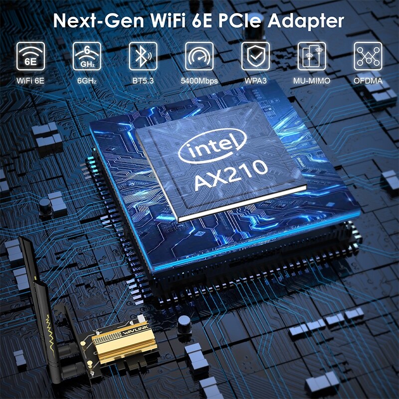 Wavlink WN675X3-C AX5400 Wi-Fi 6E PCIe adapter, Bluetooth 5.3, háromsávos – kép 1
