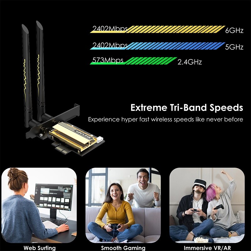 Wavlink WN675X3-C AX5400 Wi-Fi 6E PCIe adapter, Bluetooth 5.3, háromsávos – kép 2