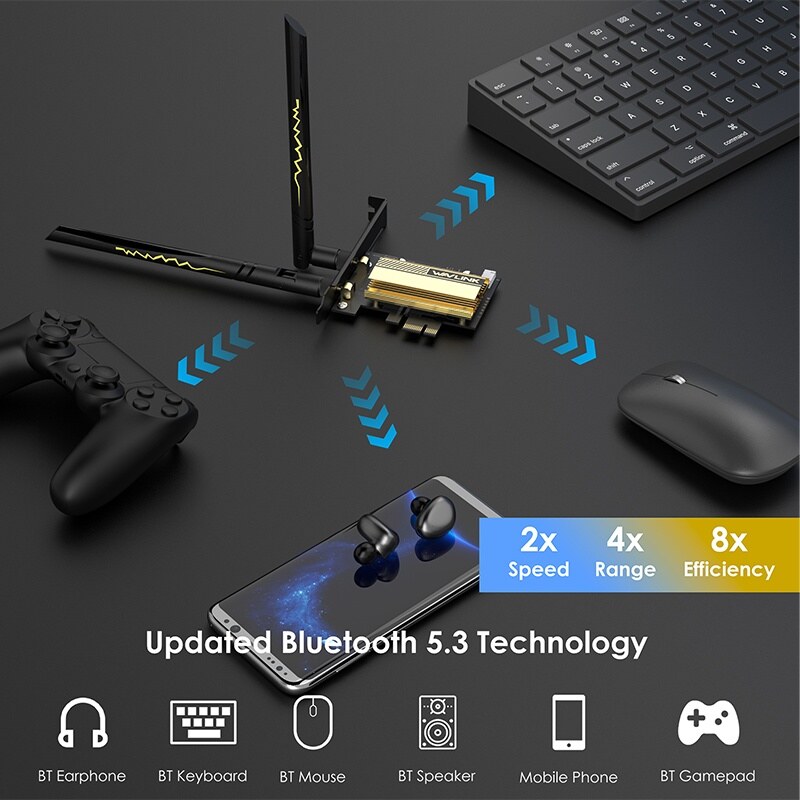 Wavlink WN675X3-C AX5400 Wi-Fi 6E PCIe adapter, Bluetooth 5.3, háromsávos – kép 3