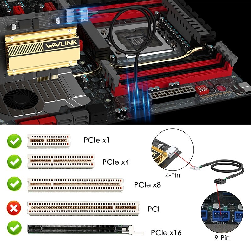 Wavlink WN675X3-C AX5400 Wi-Fi 6E PCIe adapter, Bluetooth 5.3, háromsávos – kép 4