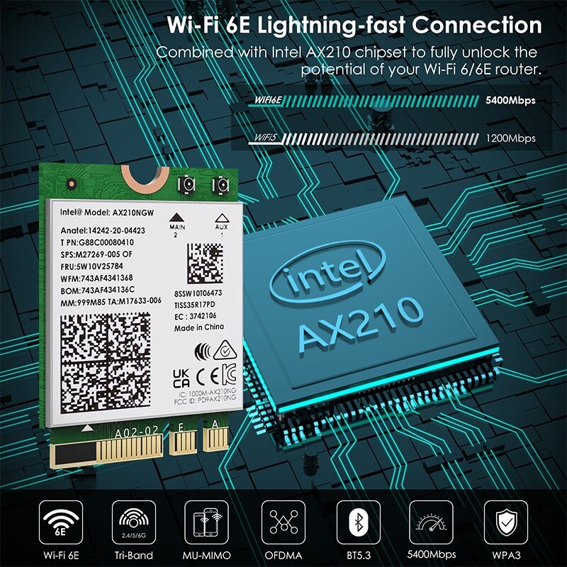 Wavlink WN675X3M AX5400 Wi-Fi 6E M.2 modul, Bluetooth 5.3, háromsávos – kép 1