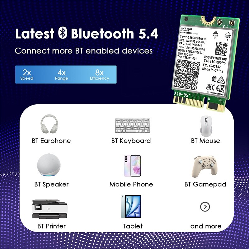Wavlink WN685BE3M BE8800 Wi-Fi 7 M.2 modul, Bluetooth 5.4, háromsávos – kép 3
