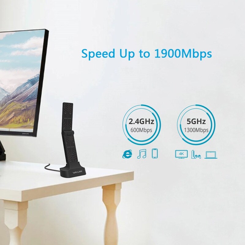Wavlink WN690A5 AC1900 USB 3.0 Wi-Fi adapter, kétsávos, mini dokkal – kép 1