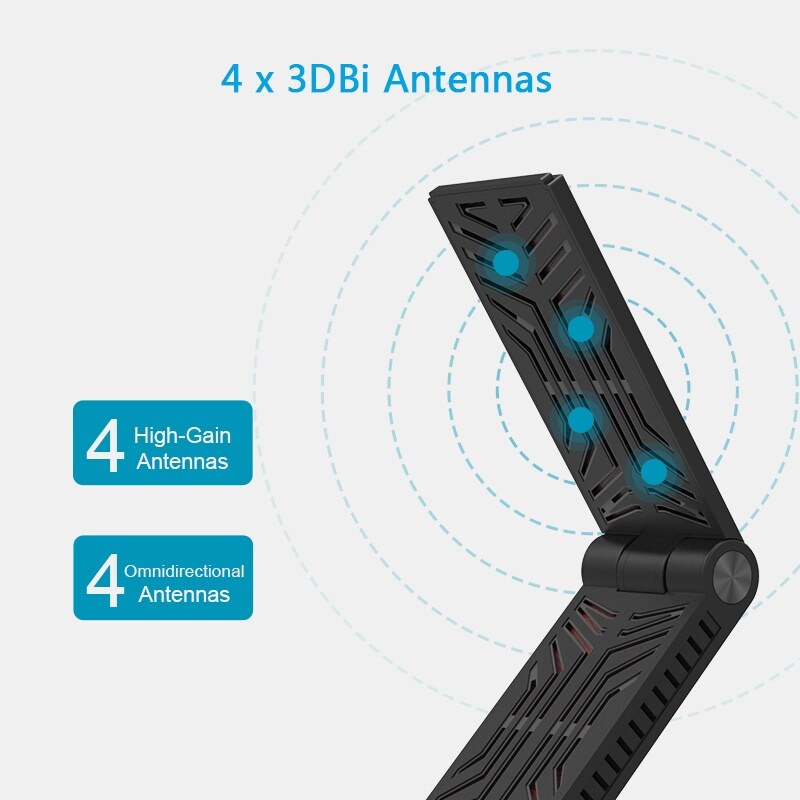 Wavlink WN690A5 AC1900 USB 3.0 Wi-Fi adapter, kétsávos, mini dokkal – kép 3