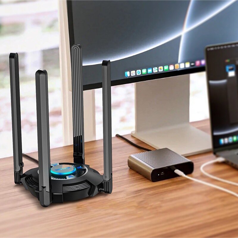Wavlink WN695X2-A AX5400 Wi-Fi 6E USB 3.0 adapter, háromsávos, 4 antennás – kép 5