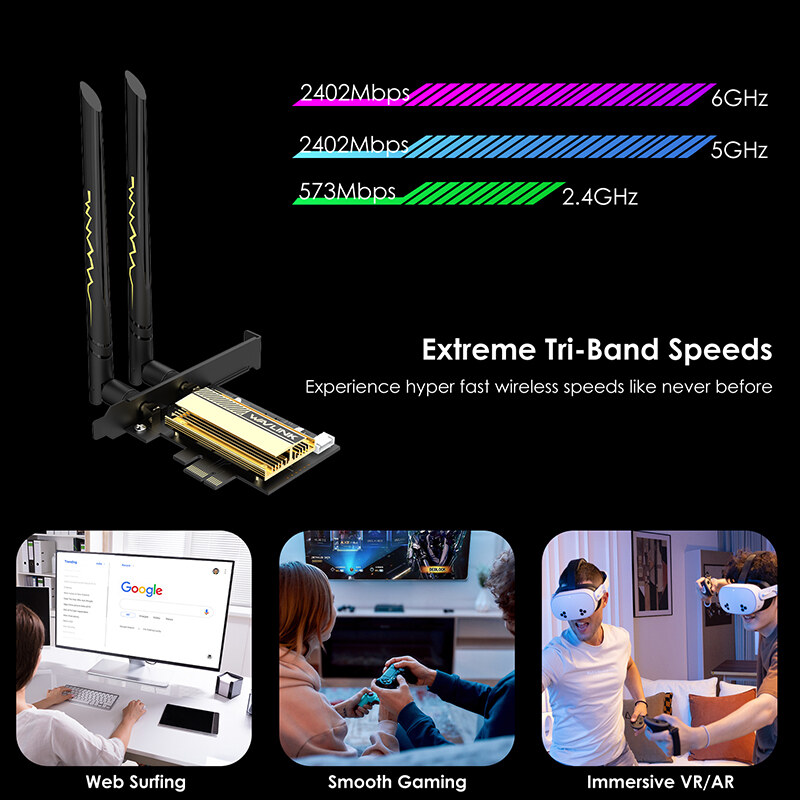 Wavlink WN852X3-B AX5400 Wi-Fi 6E PCIe hálózati kártya, Bluetooth 5.3 – kép 1