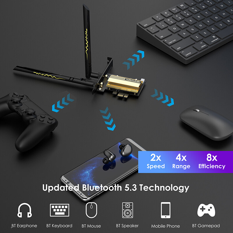 Wavlink WN852X3-B AX5400 Wi-Fi 6E PCIe hálózati kártya, Bluetooth 5.3 – kép 3