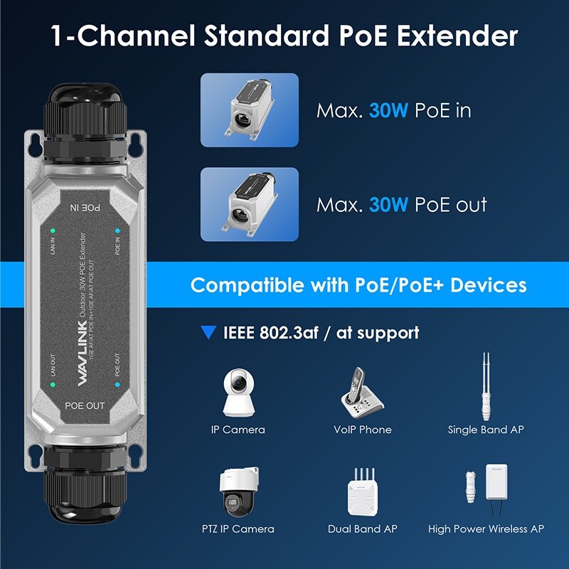 Wavlink WN901G2 IP67 kültéri 30 W Gigabit PoE extender – kép 2