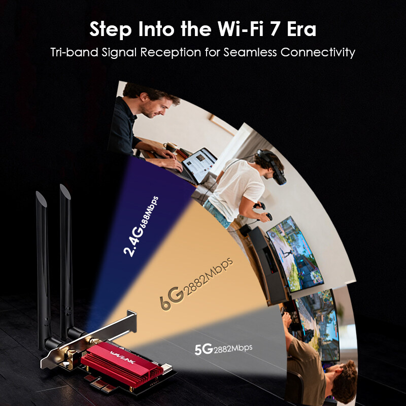 Wavlink WN922BE3-B BE6500 Wi-Fi 7 PCIe hálózati kártya, Bluetooth 5.4 – kép 1